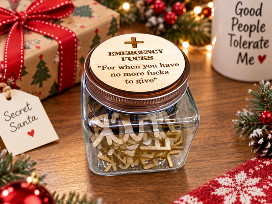 Funny swear jar Secret Santa and White Elephant gift with festive holiday office decor