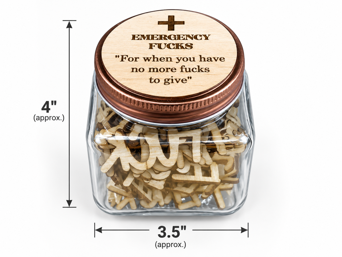 Funny swear jar size guide showing approximately 3.5 inches wide and 4 inches tall