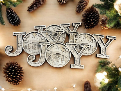 Wooden Christian Christmas gift JOY nativity scene handmade in Illinois