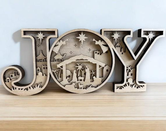 JOY Wooden Nativity Scene – Rustic Christian Christmas Mantel & Shelf Decor