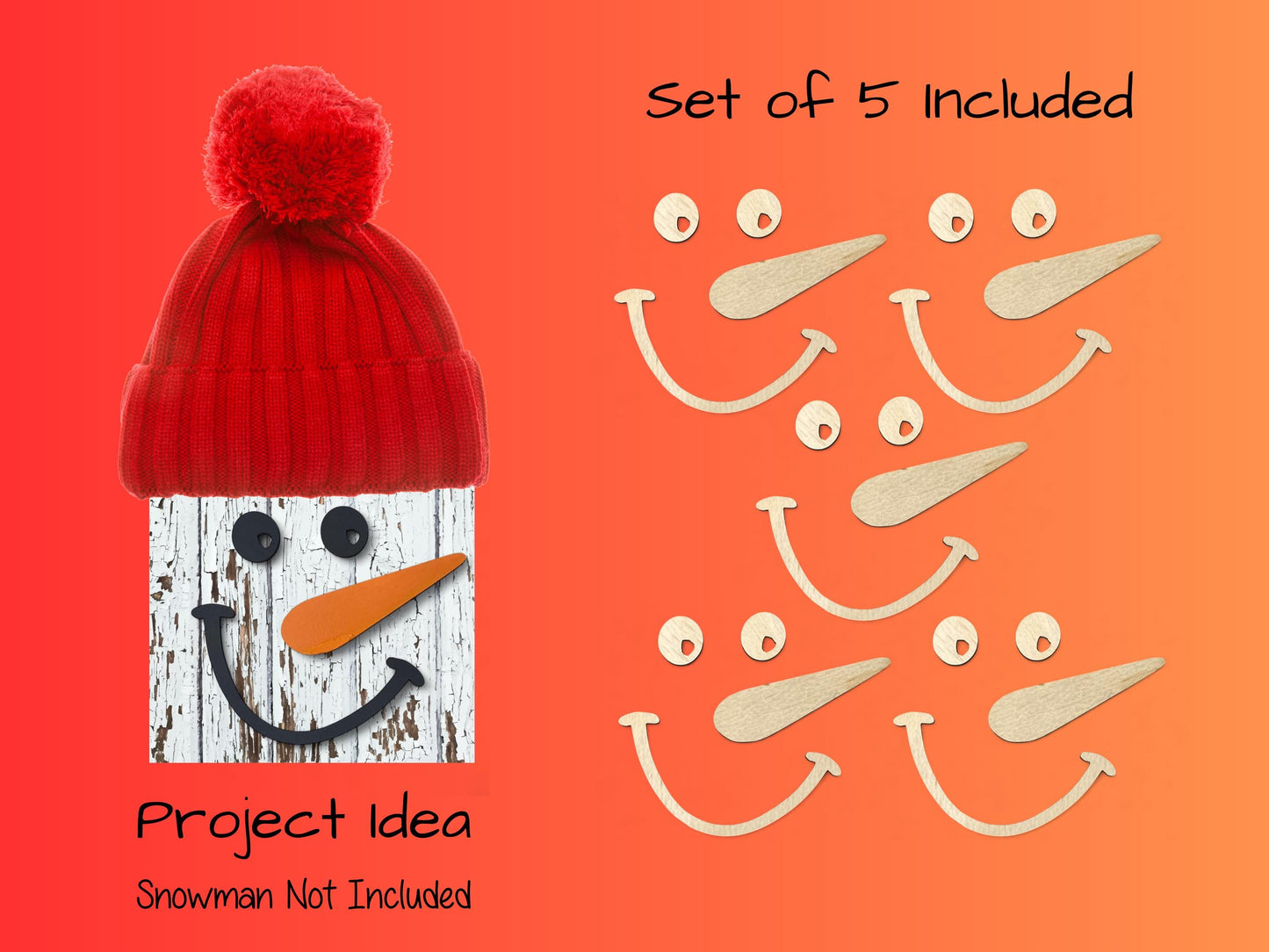 Snowman Face Blanks Set of 5 | Laser Cut Wood Pieces for 1x4 or 2x4 Snowman Crafts | Unfinished DIY Christmas Craft Kit